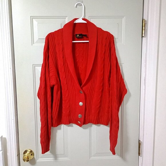 Liz Sport Womens Red Cable Knit Cardigan Sweater Size S - Picture 1 of 9